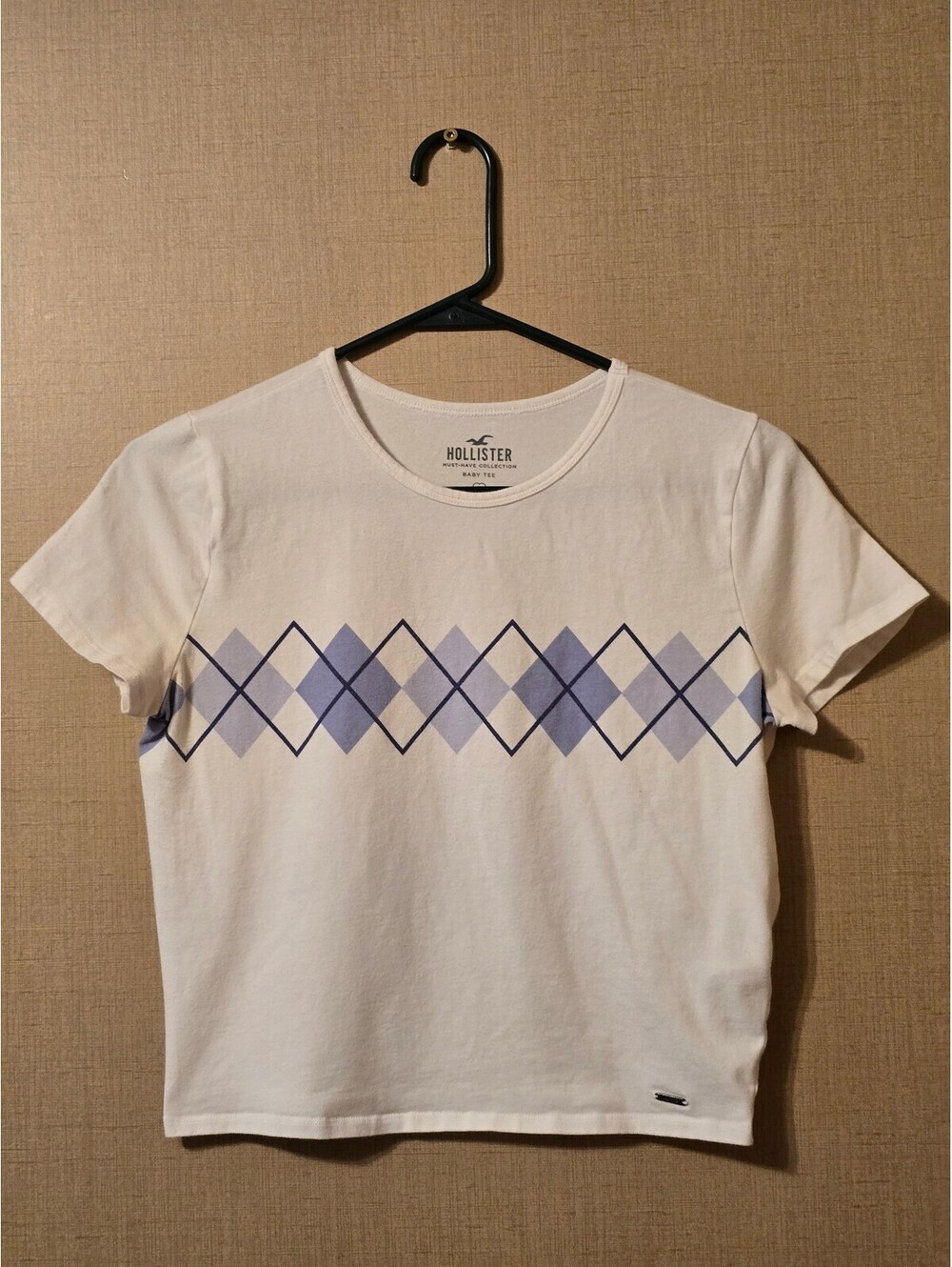 Hollister White Argyle Baby Tee Must-Have Collection Size L